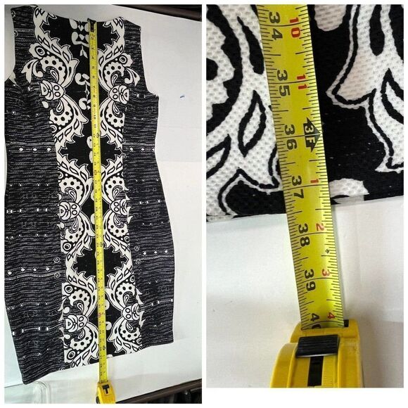 NYDJ Black White Floral Sheath Shaper Dress Sleeveless Size 8 Slimming - Picture 12 of 16